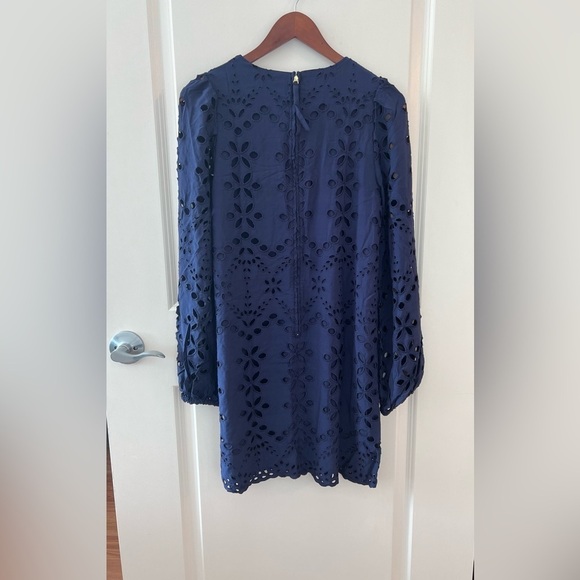 Lilly Pulitzer Women's Alyna Long Sleeve Eyelet Dress In True Navy Soiree Eyelet - Picture 11 of 16